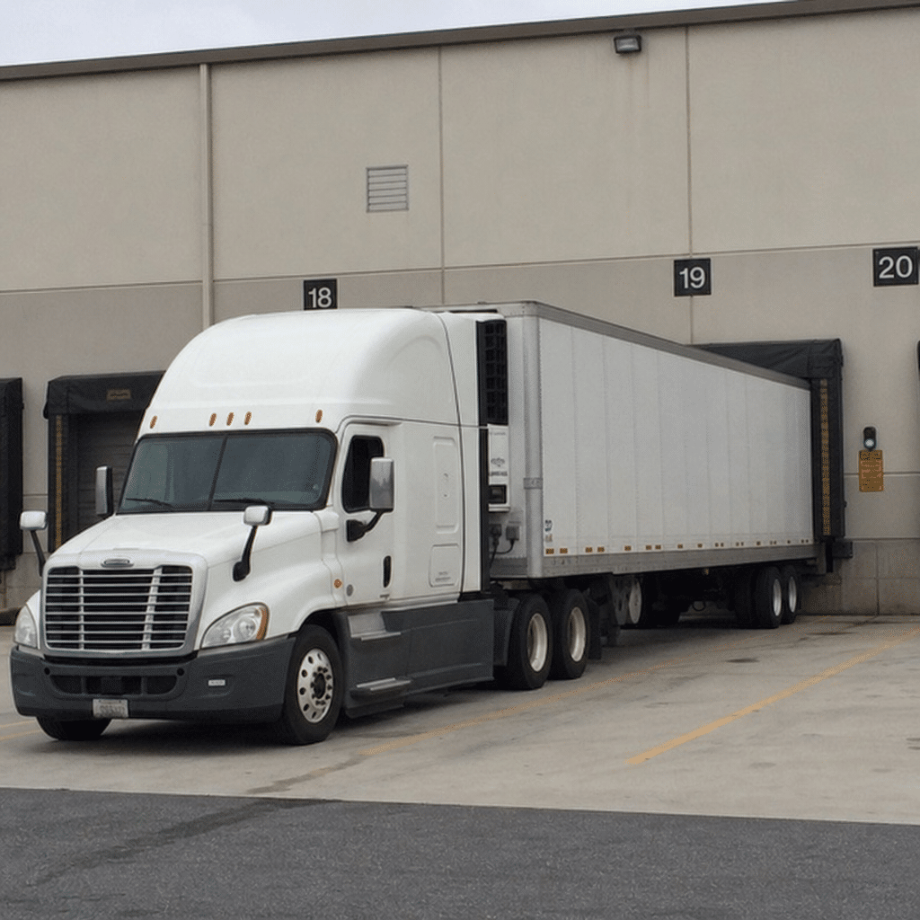 semi truck parked at a loading dock